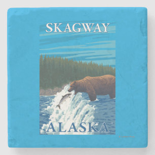 Bärn-Fischen im Fluss- Skagway, Alaska Steinuntersetzer