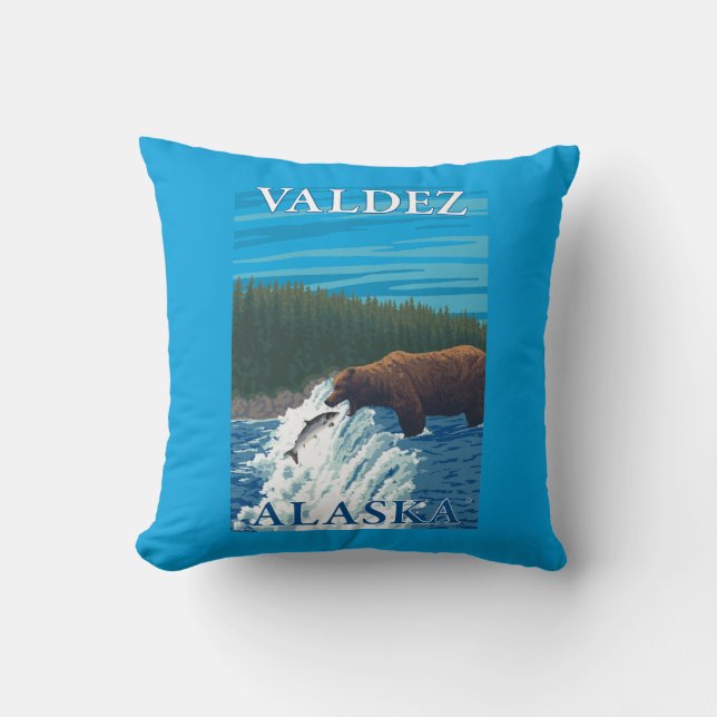 Bärn-Fischen im Fluss- Valdez, Alaska Kissen (Vorderseite)