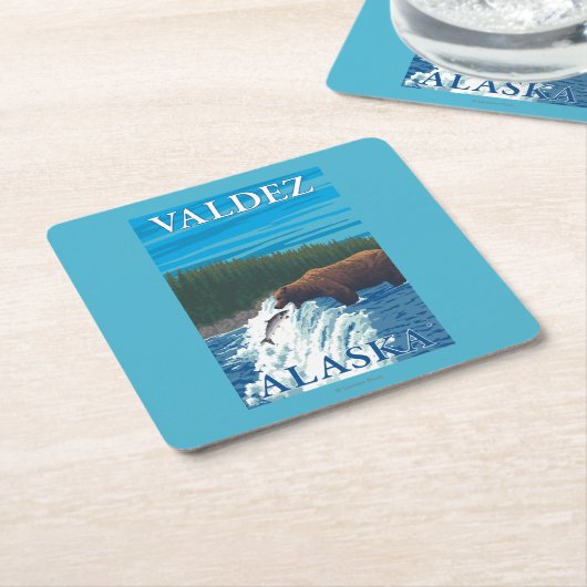 Bärn-Fischen im Fluss- Valdez, Alaska Rechteckiger Pappuntersetzer (angewinkelt)