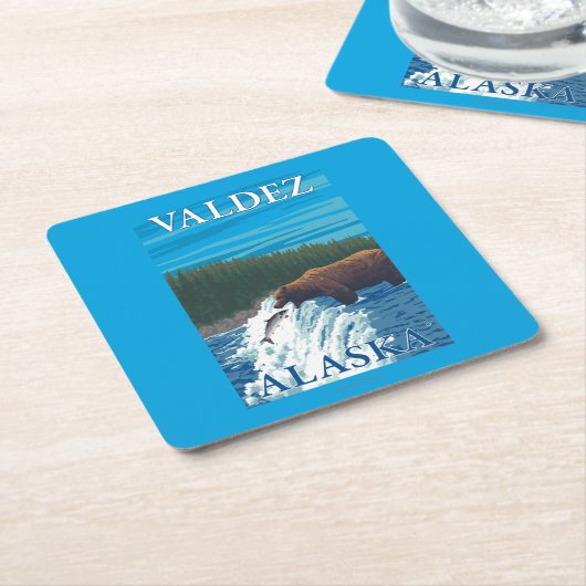 Bärn-Fischen im Fluss- Valdez, Alaska Rechteckiger Pappuntersetzer (angewinkelt)