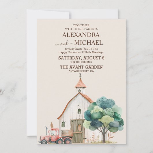Barn Hütte Green Wedding Einladung (Vorderseite)