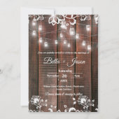 Barn Lace Rustic Wood String Light Country Wedding Einladung (Vorderseite)