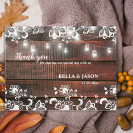 Barn Lace Wood Rustic Chic Wedding Thank You Postkarte