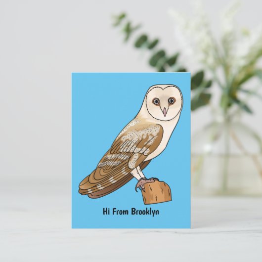 Barn owl bird cartoon illustration postkarte (Stehend Vorderseite)