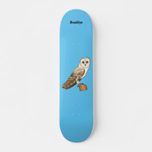 Barn owl bird cartoon illustration skateboard