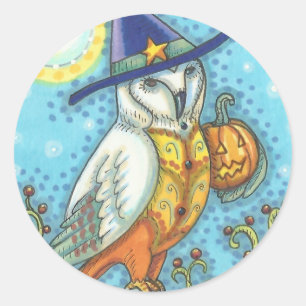 BARN OWL FOLART, HALLOWEEN BIRD STICKERS RUNDE