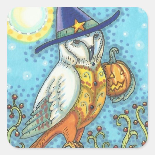 BARN OWL FOLART, HALLOWEEN BIRD STICKERS Square (Vorderseite)