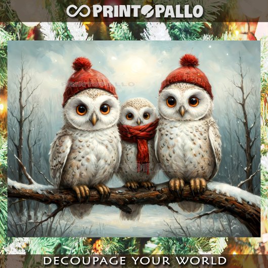 Barn Owl glückliche Weihnachtsfamilie auf einem Zw Seidenpapier