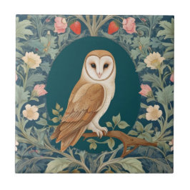 Barn Owl im Oval William Morris Stil Direkt gegenü Fliese
