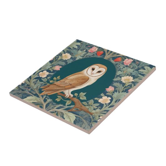 Barn Owl im Oval William Morris Stil Direkt gegenü Fliese (Seite)