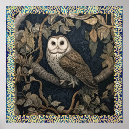 Barn Owl in einem Nachtwald William Morris Style Poster