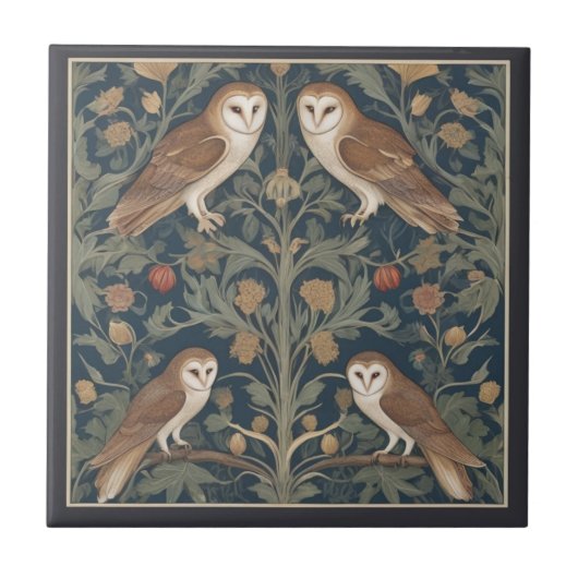 Barn Owl Pattern William Morris style Owls Fliese (Vorderseite)