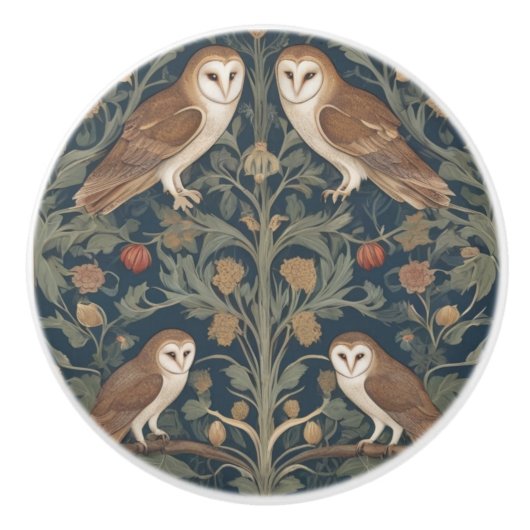 Barn Owl Pattern William Morris style Owls Keramikknauf (Vorderseite)