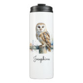 Barn Owl Watercolor Bird Illustration Personalized Thermosbecher (Vorderseite)