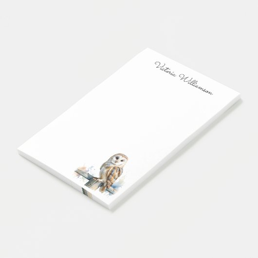 Barn Owl Wildlife Bird of Prey Custom Name Post-it Klebezettel (angewinkelt)