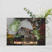 *~* Barn Pumpkins Spooky Ghost HALLOWEEN CARD (Stehend Vorderseite)