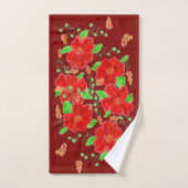 Barn Red Flower Badhandtuch Set (Handtuch)
