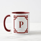 Barn Rot griechische Schlüsselgrenzenmonogramm Tasse (Links)