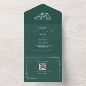 Barn Rustic Farm Wedding Emerald QR All In One Einladung (Innen Boden)