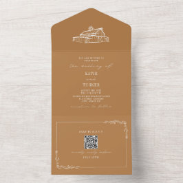 Barn Rustic Farm Wedding Goldenrod QR All In One Einladung