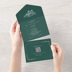 Barn Rustikale Farm Hochzeit Smaragd QR All In One Einladung