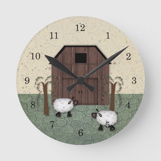 Barn Sheep Wall Clock Runde Wanduhr (Vorderseite)
