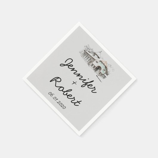 Barn Sketch Wedding Napkin Serviette (Ecke)