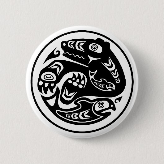 Bärn-u. Fisch-Ureinwohner-Entwurf Button (Vorderseite)