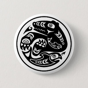 Bärn-u. Fisch-Ureinwohner-Entwurf Button