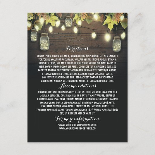 Barn Wedding Information Card mit Mason Jars Begleitkarte (Vorderseite)