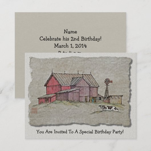 Barn Windmill & Kuh Einladung (Vorne/Hinten)