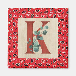 Barn Wood & Bandana Letter K Magnet