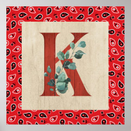 Barn Wood & Bandana Letter K Poster