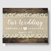 Barn Wood Burlap Lace Rustic Wedding Gästebuch (Vorderseite)
