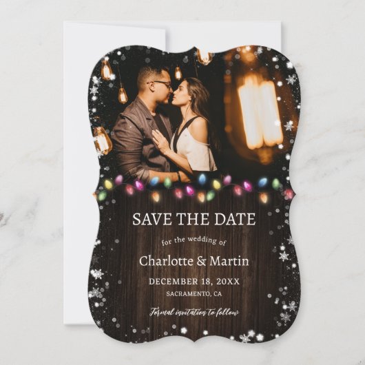 Barn Wood Christmas Lights Country Holiday Wedding Save The Date (Vorderseite)