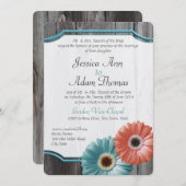 Barn Wood Daisy Coral und Aqua Einladung (Vorne/Hinten)
