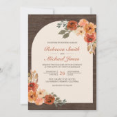 Barn Wood Earthy Burnt Orange Arch Wedding Einladung (Vorderseite)