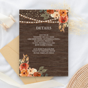 Barn Wood Earthy Floral Terracotta Hochzeit Detail Begleitkarte