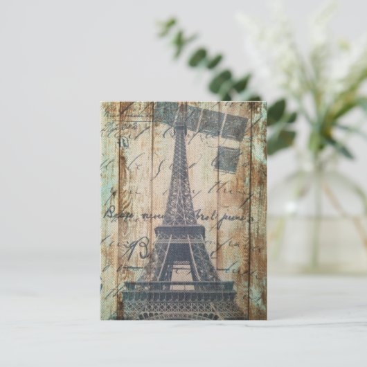 Barn Wood French Country Paris Eiffel Tower Postkarte (Stehend Vorderseite)