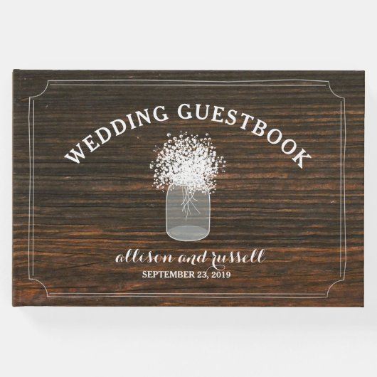 Barn Wood + Gipskraut Jar Wedding Gästebuch (Vorderseite)