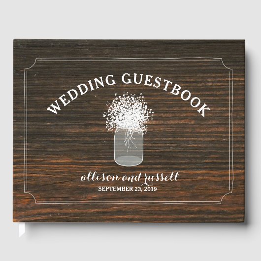 Barn Wood + Gipskraut Jar Wedding Gästebuch (Vorderseite)