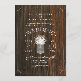 Barn Wood & Gipskraut Mason Jar Wedding Einladung