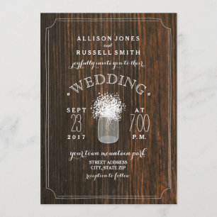 Barn Wood & Gipskraut Mason Jar Wedding Einladung