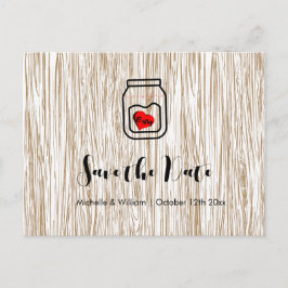 Barn wood grain mason jar save the date cards ankündigungspostkarte