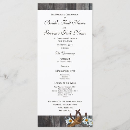 Barn Wood Horseshoes und Daisy Wedding Program Programm (Vorderseite)