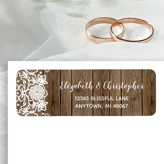 Barn Wood Lace Calligraphy Wedding Rücksendeadress