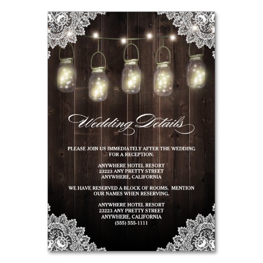 Barn Wood Lace Mason Jar Wedding Karten (Vorderseite)