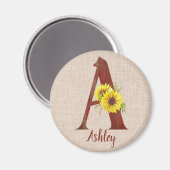 Barn Wood Letter A & Sunflores Personalisiert Magnet (Vorderseite/Rückseite)