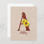 Barn Wood Letter A & Sunflores Personalisiert Mitteilungskarte (Vorne/Hinten)