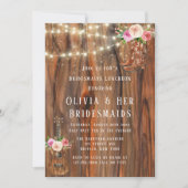 Barn Wood Lights Boots Bridesmaids Luncheon Einladung (Vorderseite)